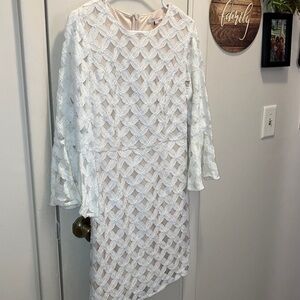 SKIES ARE BLUE White 3/4 Sleeve Dress With Beige Lining Size Large